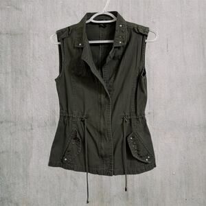 Rue21 Studded Grunge Vest Women Small Olive Green Cinched Y2K Style Sleeveless